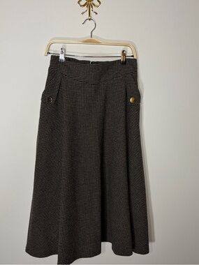 Vintage Black and Brown Wool Houndstooth A-Line Skirt